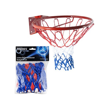 Купить Сетка баскетбольная Torres, нить 4 мм, бело-сине-красная в Урюпинске 